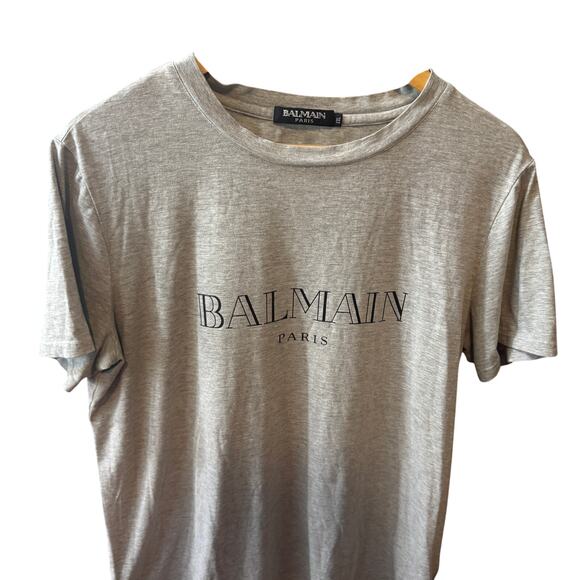 Balmain Logo Print T-Shirt Gray and Black Size XXL - Picture 2 of 11